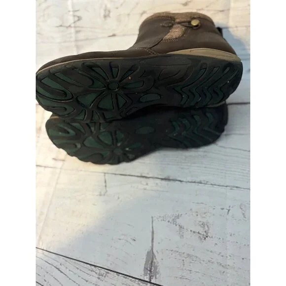 Eastland Brown Leather Zip Chic Ankle Boots Fabric Trim Size Women’s 11M - Picture 9 of 10